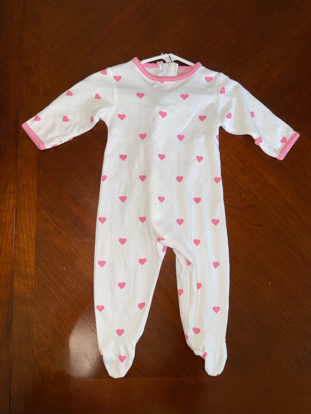The Beaufort Bonnet Company White Footed One-Piece with Pink Heart Print